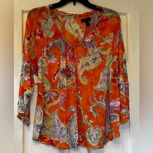 Ralph Lauren Orange Paisley Tie-Neck Tunic